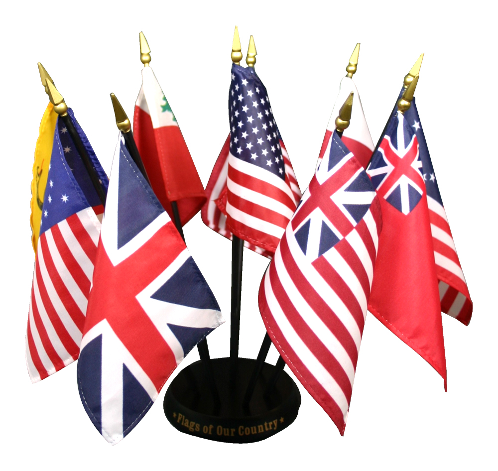 Our Country Flags Set - Mounted 2 Our Country Flags Set Mounted with Oak Pole and Stand