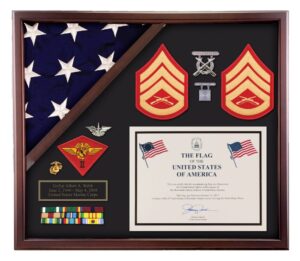 Capitol Flag Accolades Display Case Cherry finish for 3x5 flag and medals