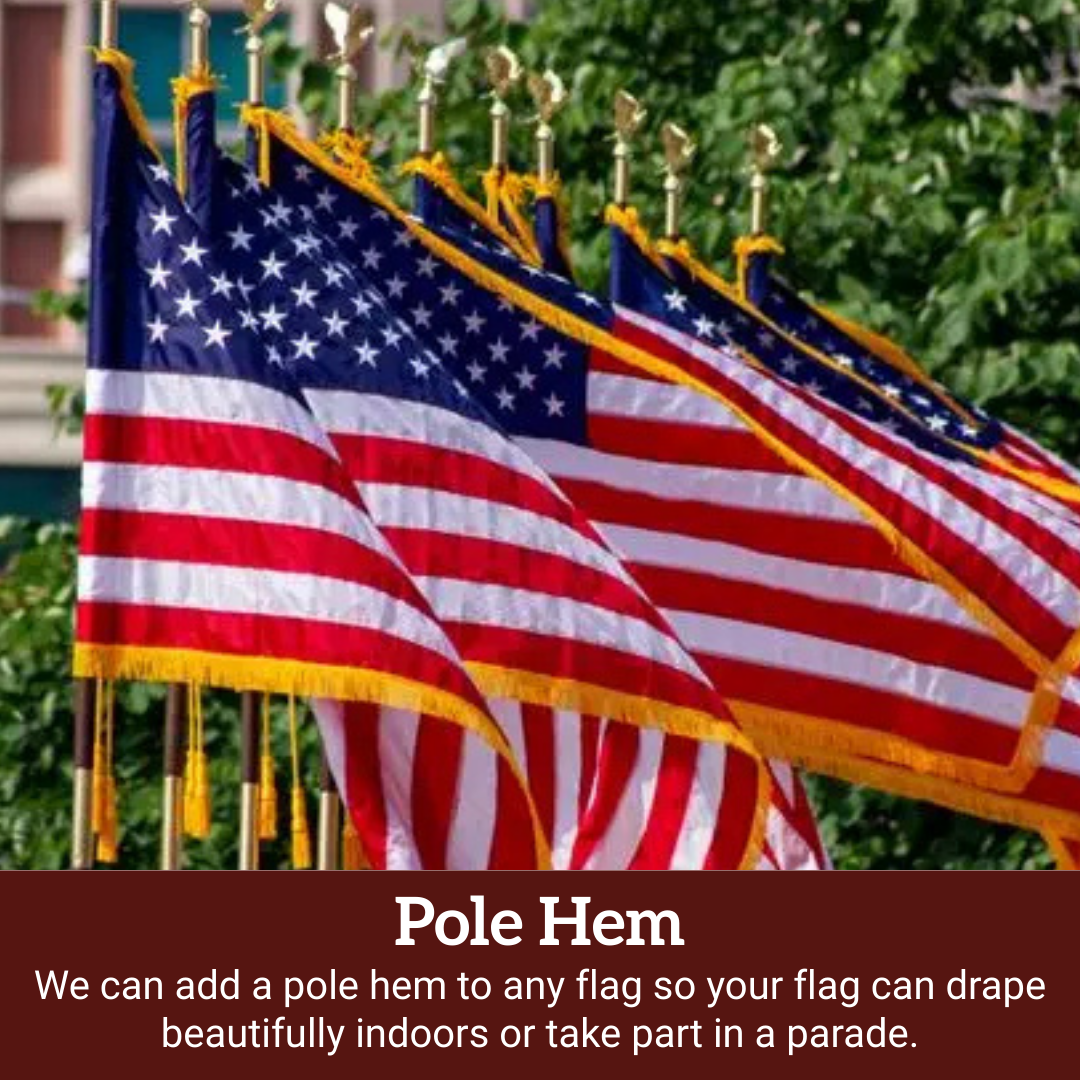 American flag with pole hem sleeve designed for indoor and outdoor flagpoles
