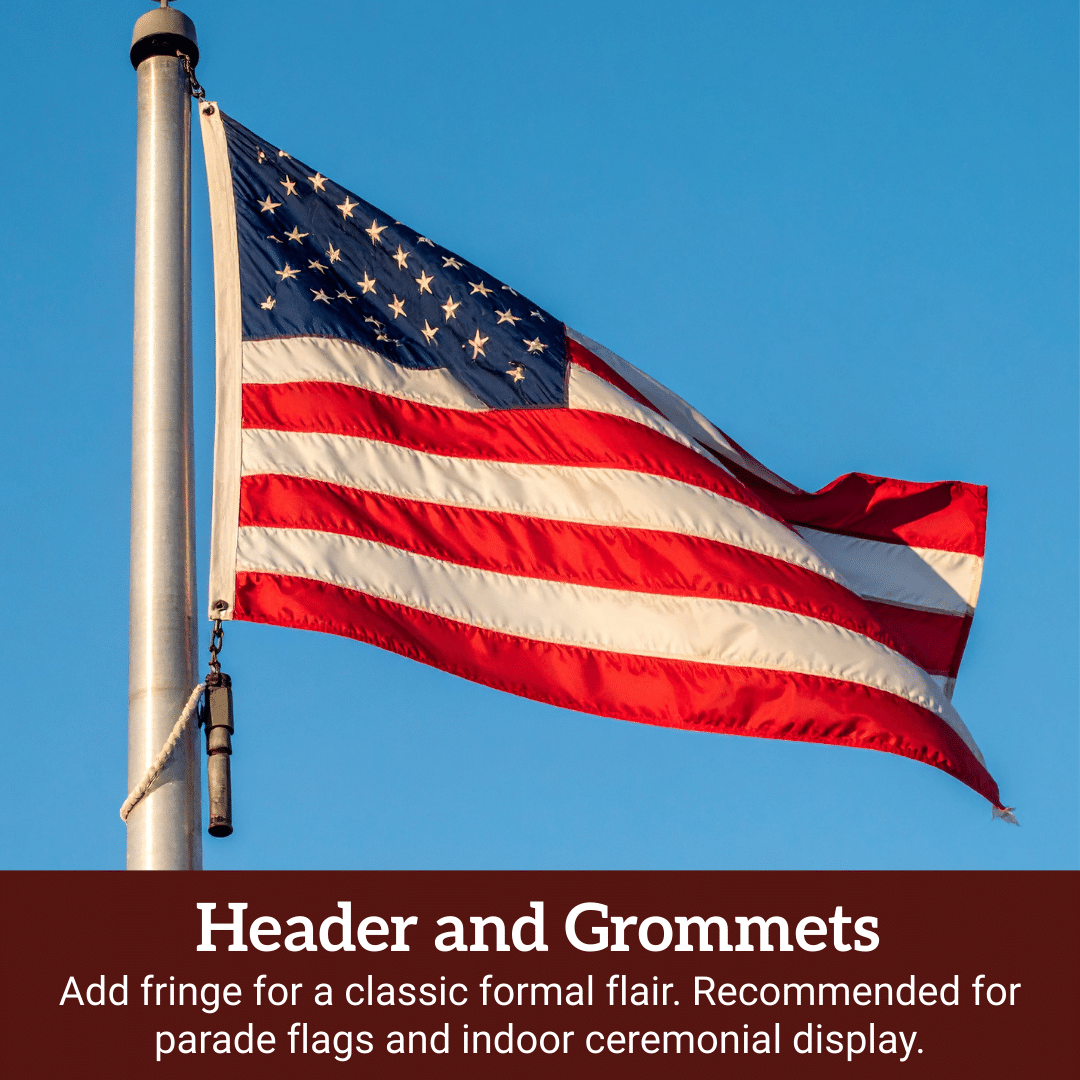 American flag with reinforced header and brass grommets for outdoor flagpoles